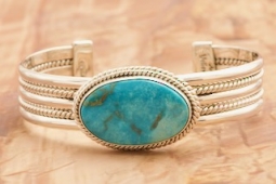 Artie Yellowhorse Genuine Easter Blue Sterling Silver Bracelet